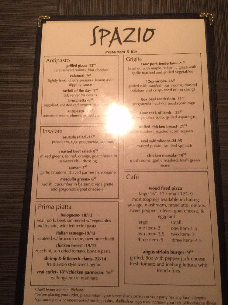 Spazio Restaurant & Bar меню