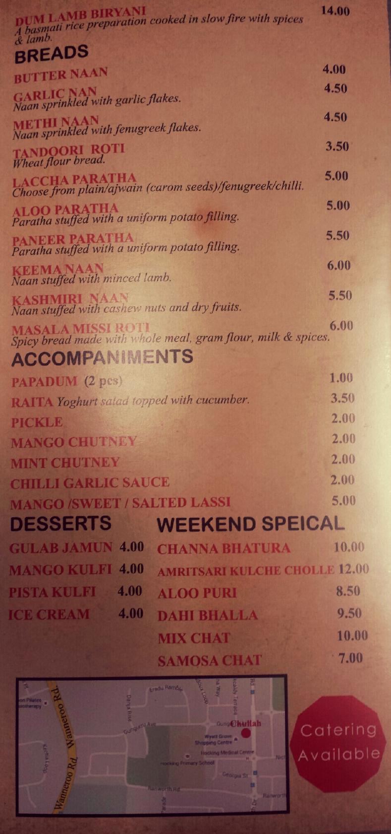 Chullah Indian Restaurant меню