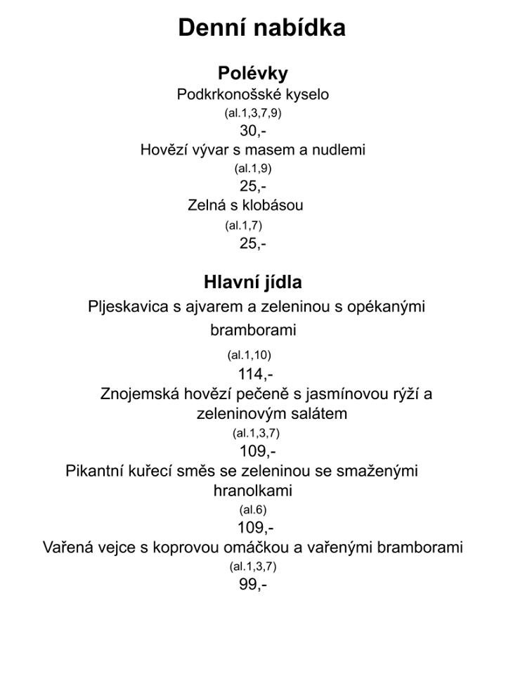 Restaurace U Císaře Rudolfa II. меню