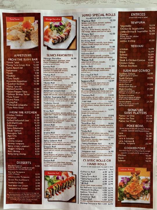 Sumo Sushi & Japanese меню