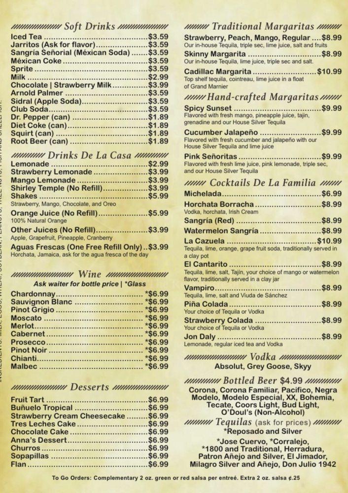 Anna's Mexican Grill меню