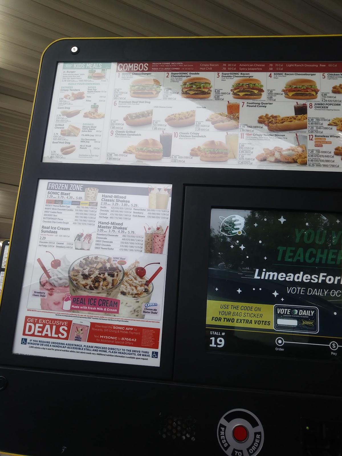 Sonic Drive-In меню