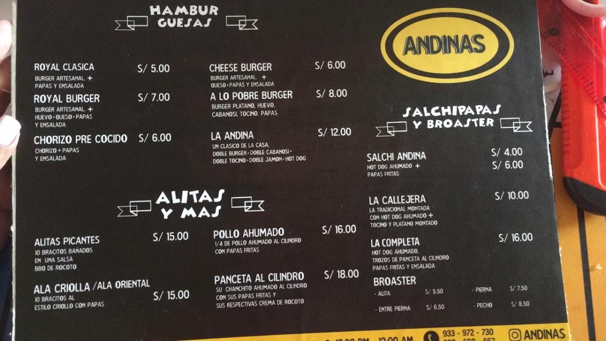 "ANDINAS BURGER" меню