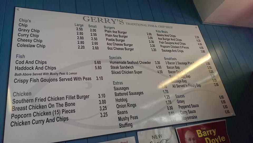 Gerry's Chip Shop меню