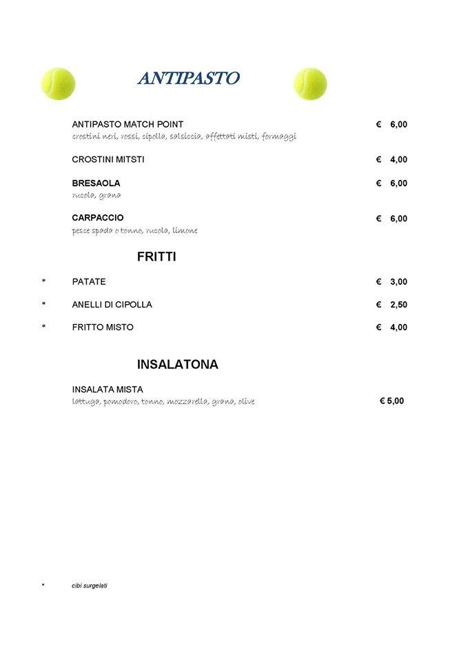 Match Point Ristorante/Pizzeria меню