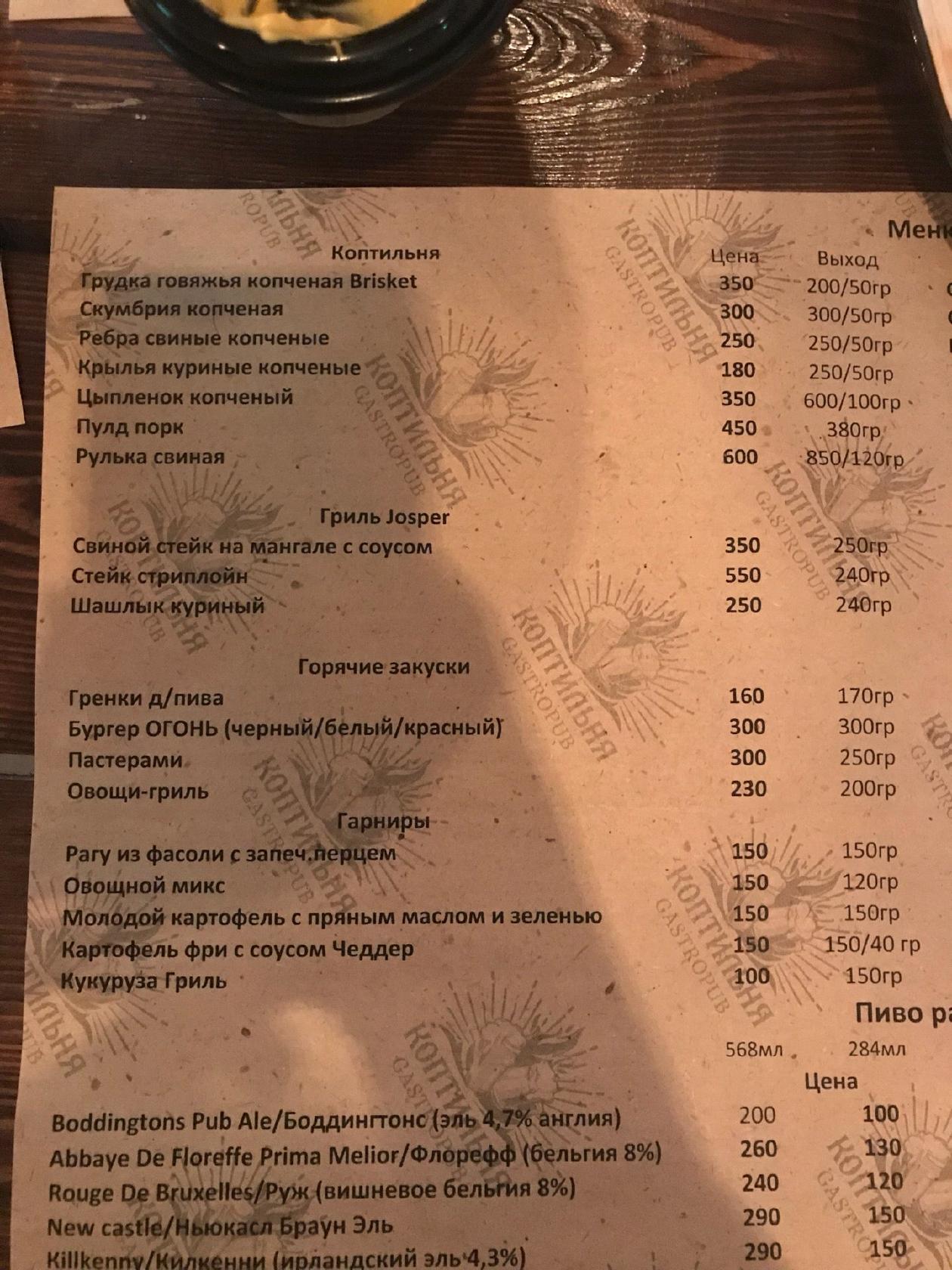 Коптильня меню