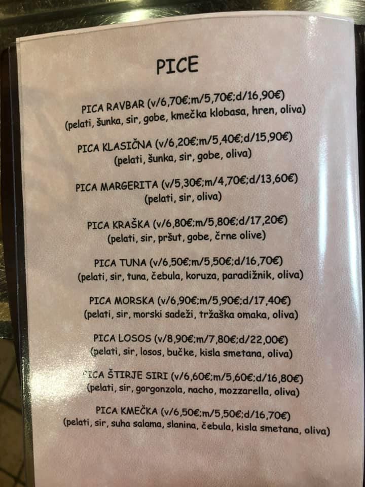 Pub Ravbar меню