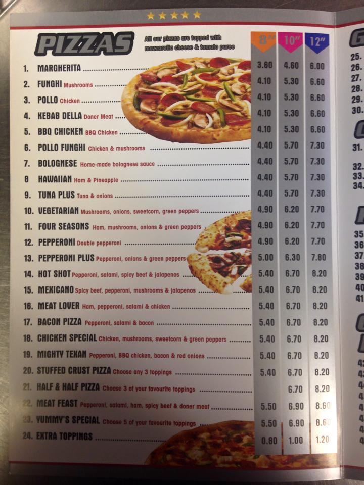 Yummys Pizza меню