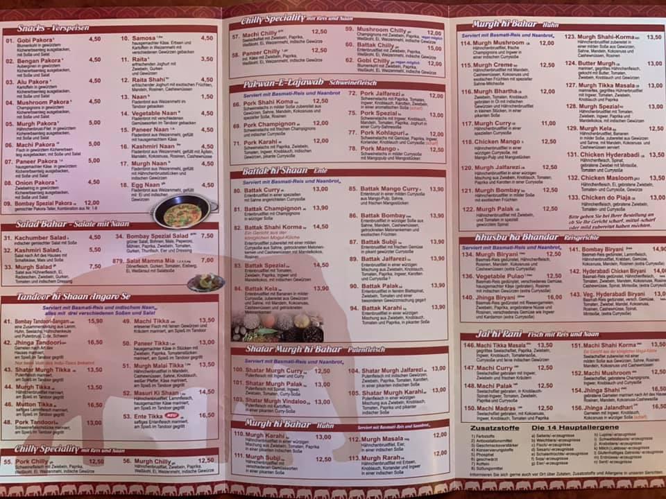 Indien-Restaurant Bombay Meiningen меню