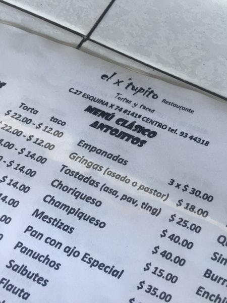 el x'tupito меню
