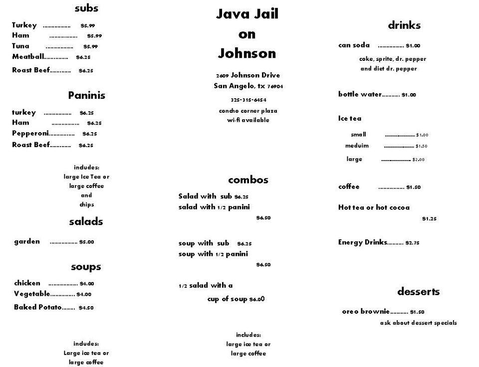 Java Jail on Johnson меню
