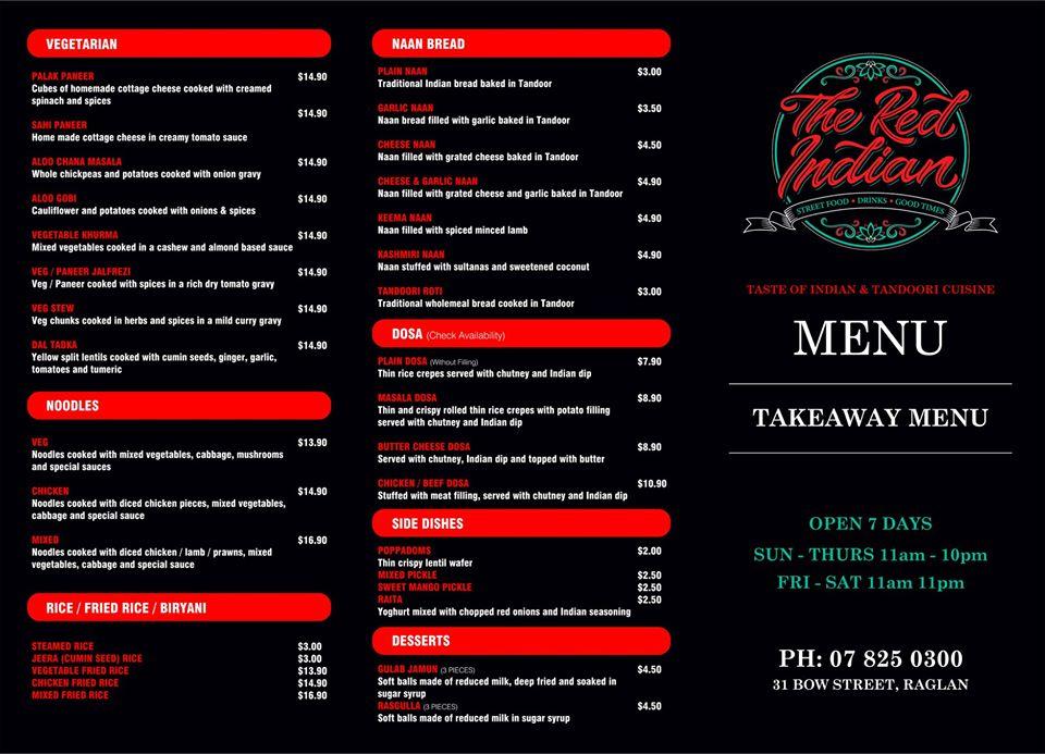 The Red Indian Restaurant меню