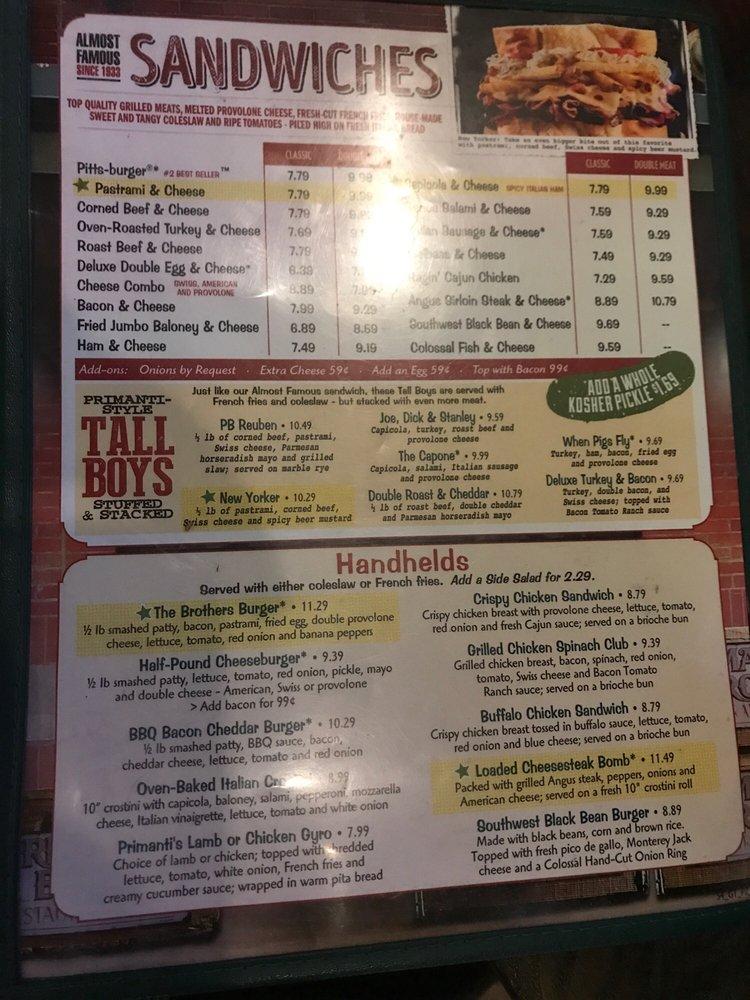 Primanti's меню
