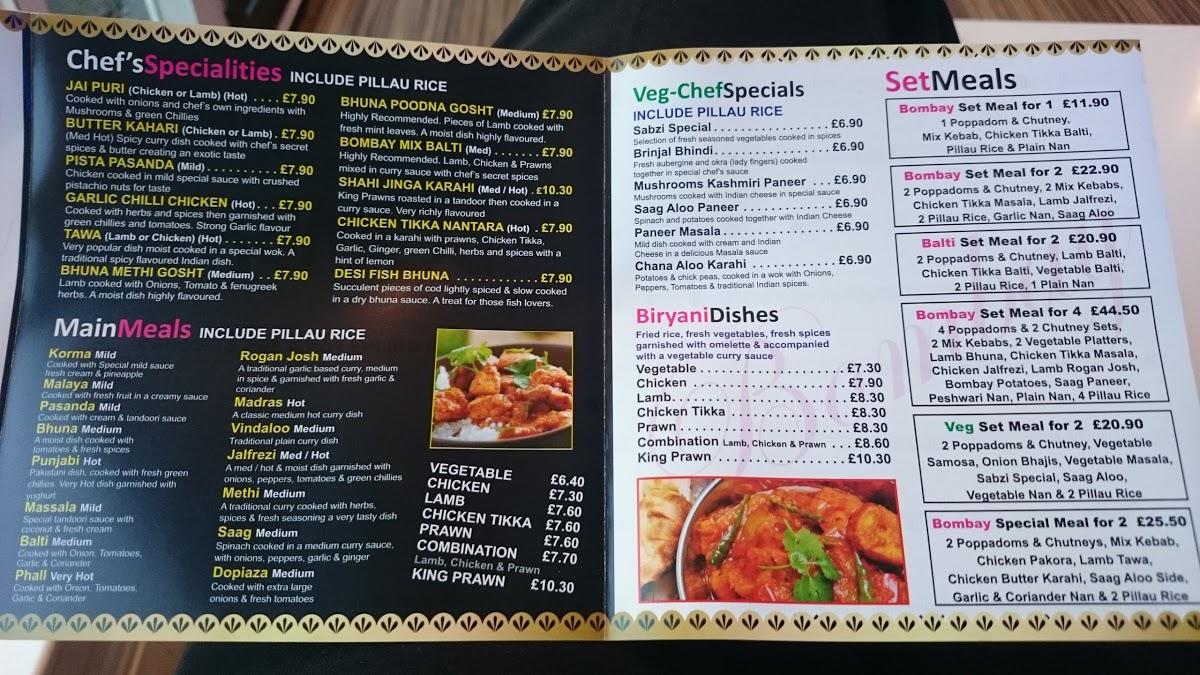 Bombay indian takeaway меню