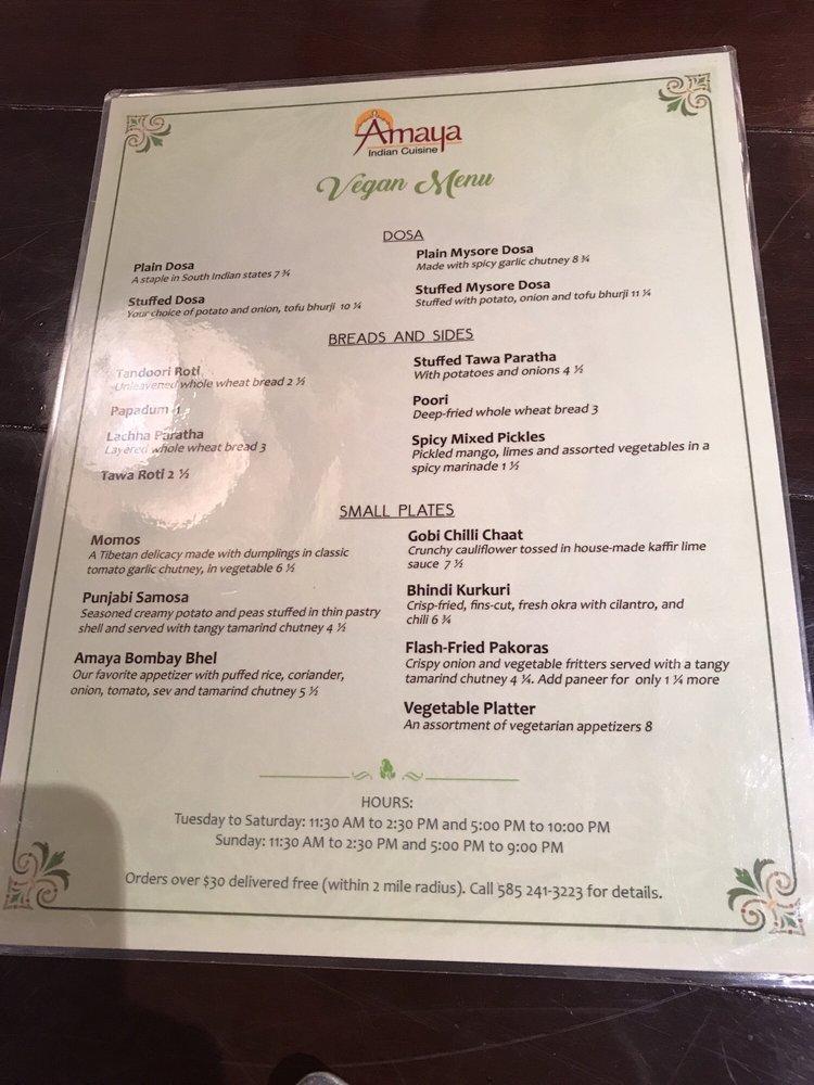 Amaya Indian Cuisine меню