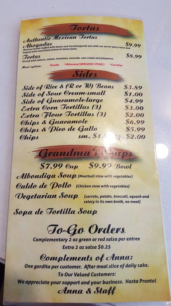 Anna's Mexican Grill меню