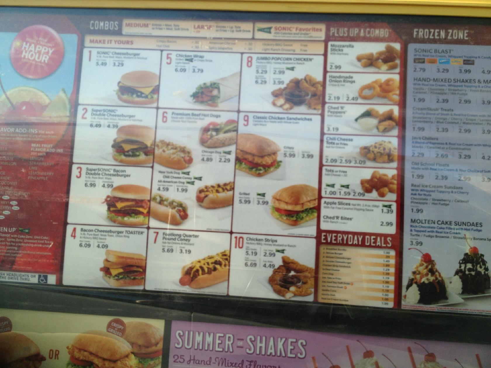 Sonic Drive-In меню