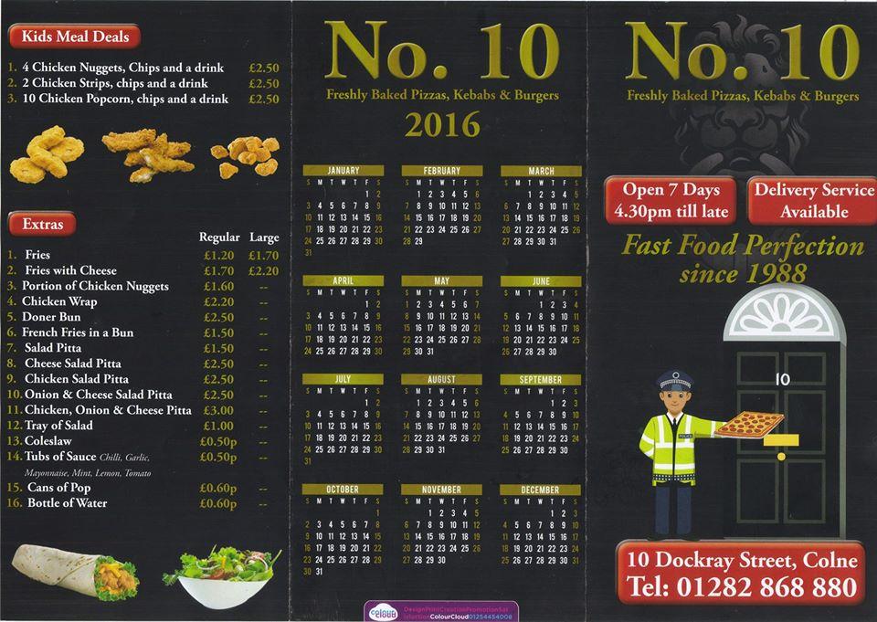No 10 Kebab & Pizza меню