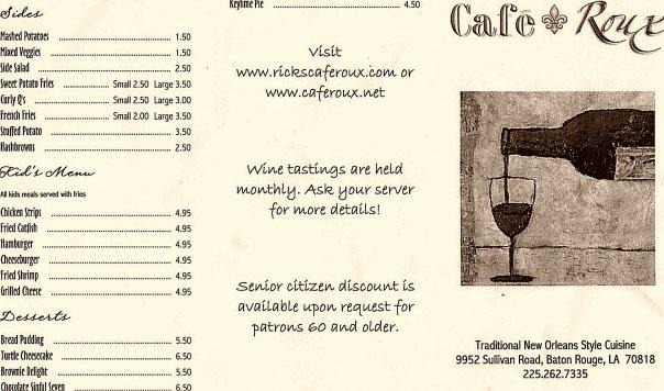 Rick's Cafe Roux меню