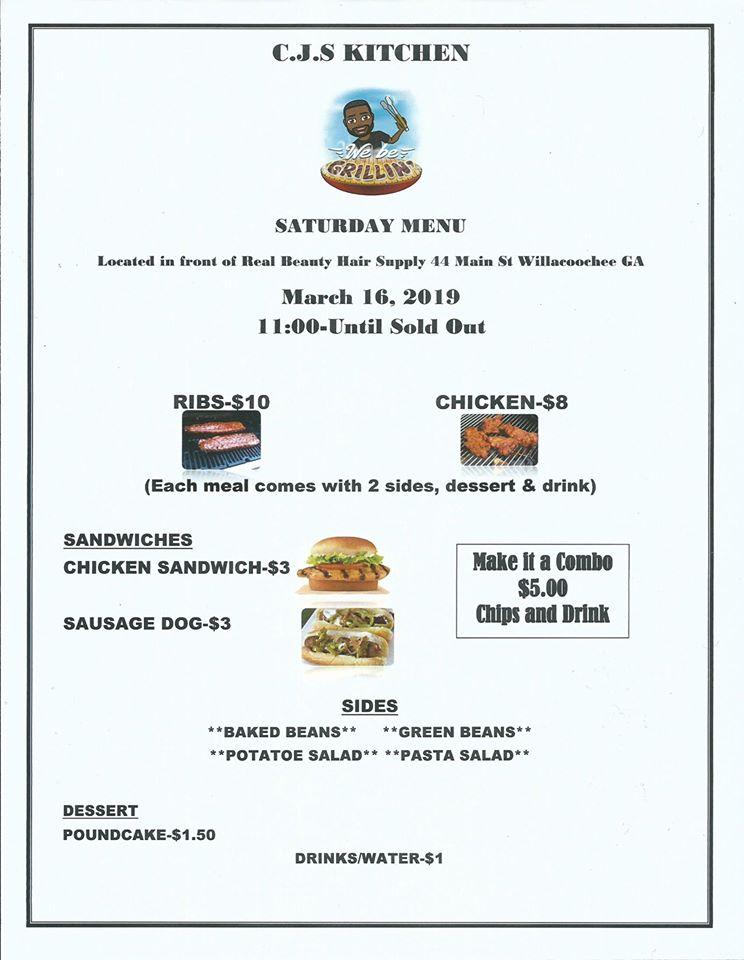 C.J.'s Kitchen Willacoochee GA меню