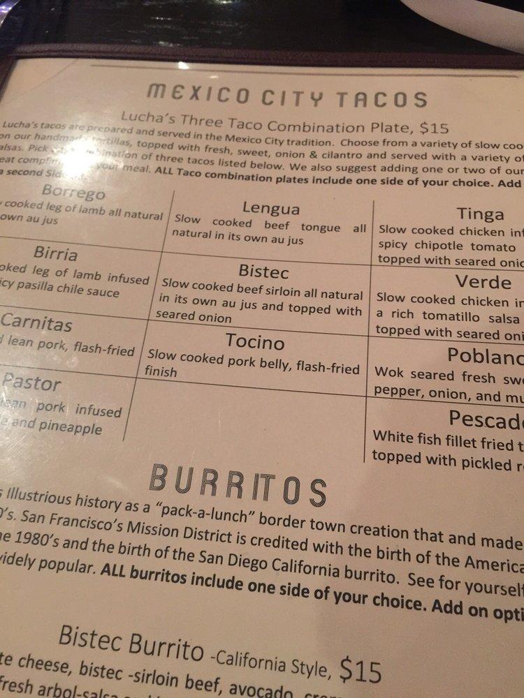 Lucha II Authentic Mexican Food меню
