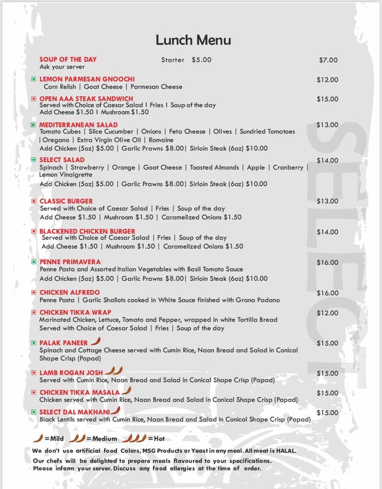 Cafe Select меню