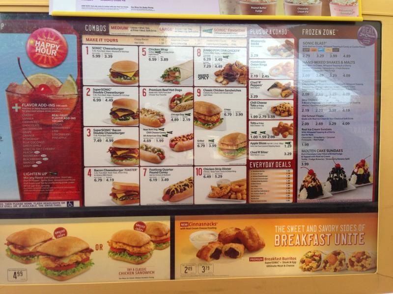 Sonic Drive-In меню