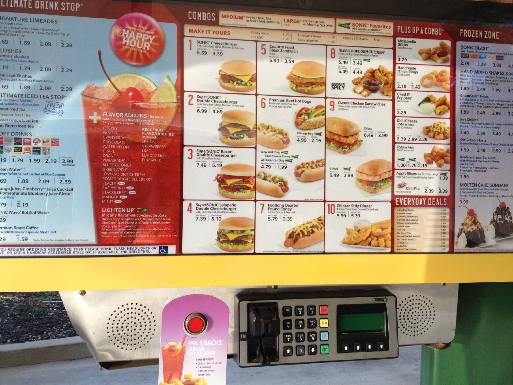 Sonic Drive-In меню