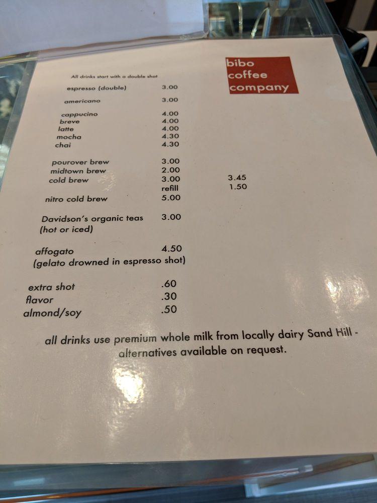 bibo coffee & gelato (midtown) меню