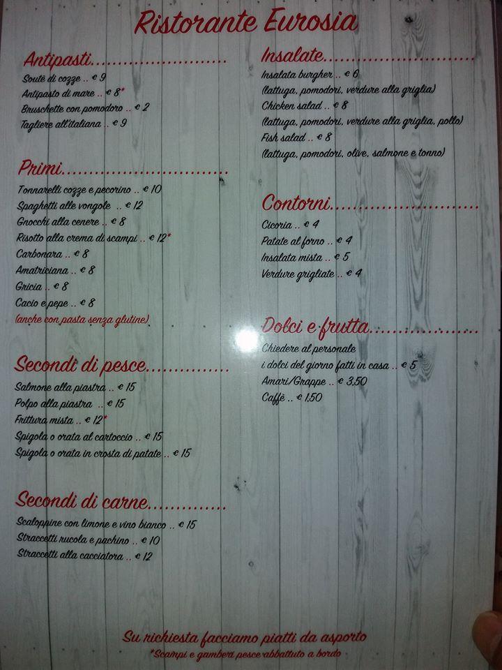 Bar ristorante eurosia меню