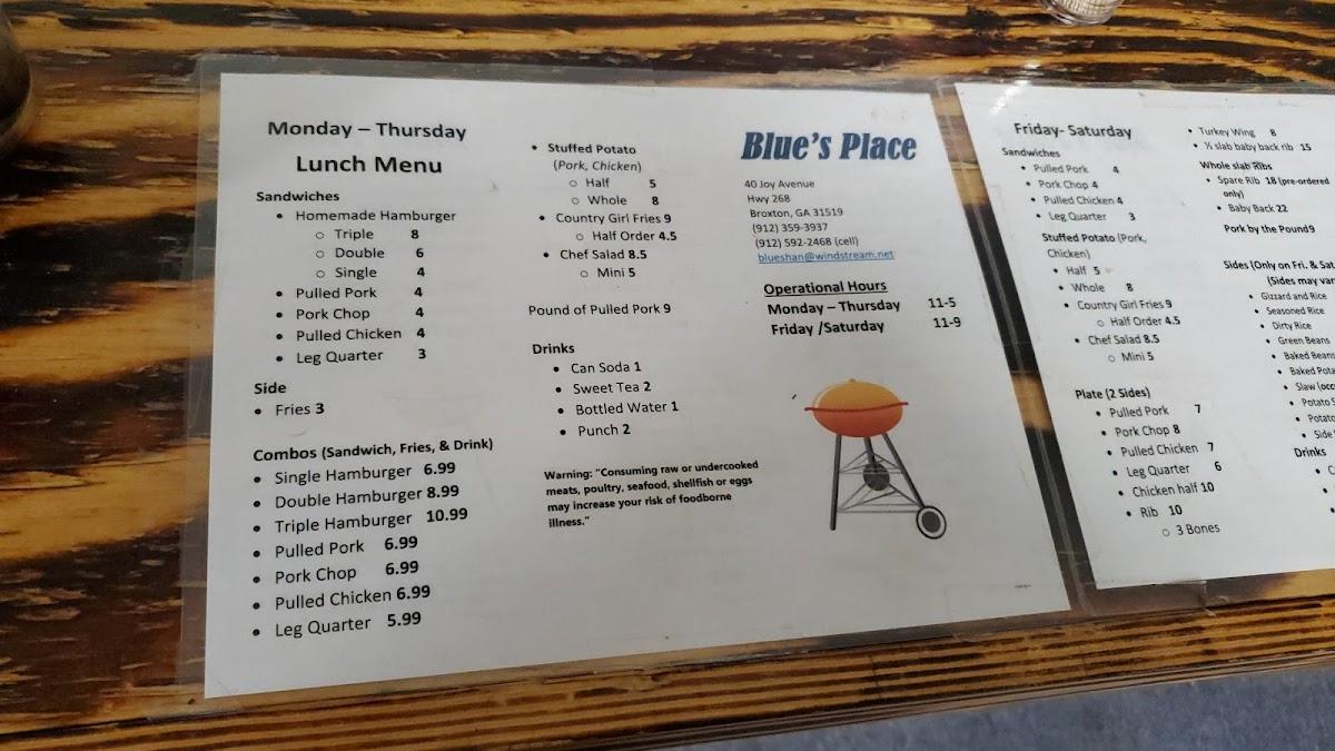 BLUE'S PLACE меню