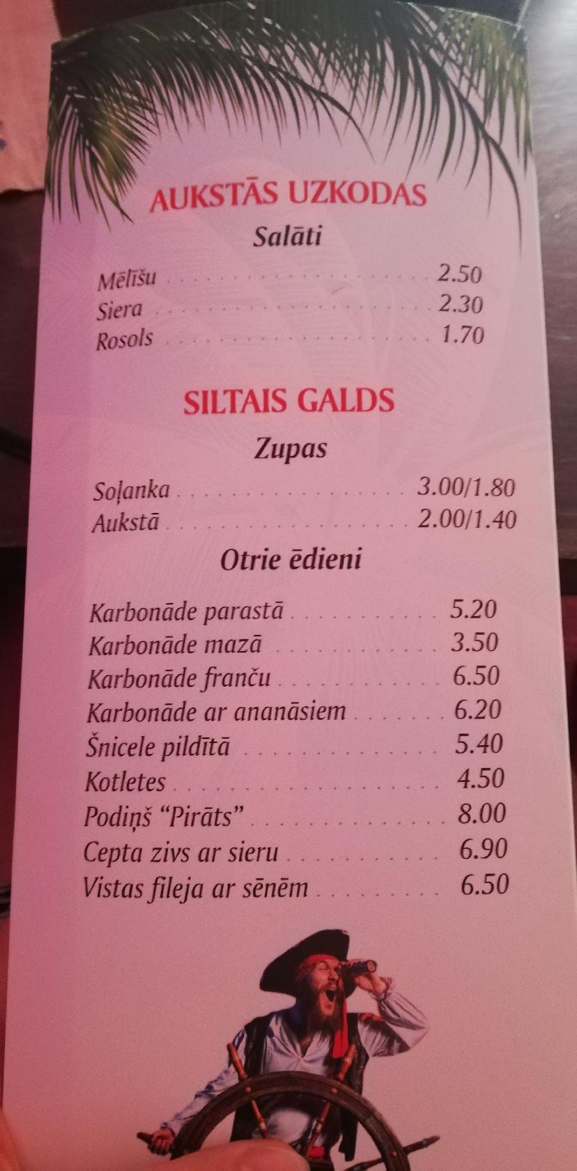 Pirāts Bekereja ! меню