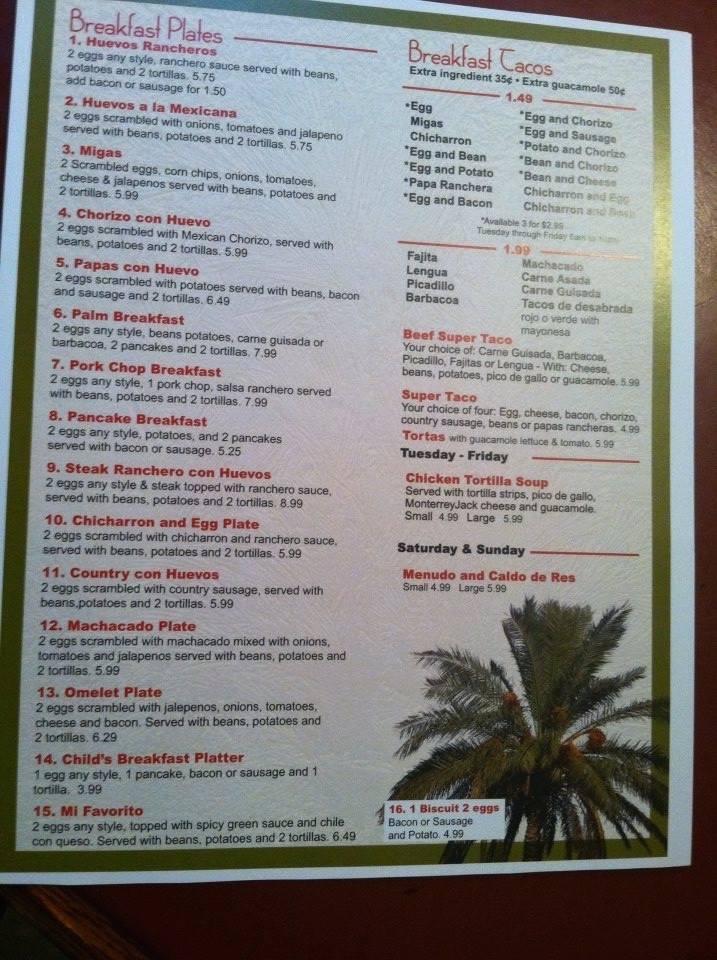 The palms меню
