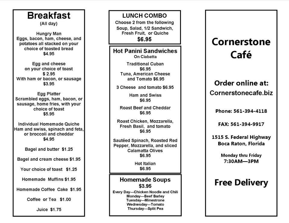 Cornerstone Cafe меню