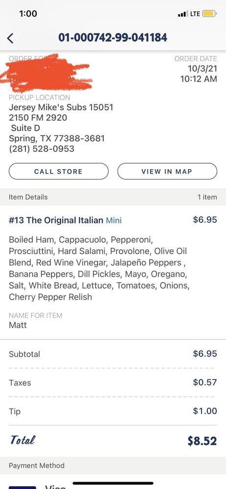 Jersey Mike's Subs меню