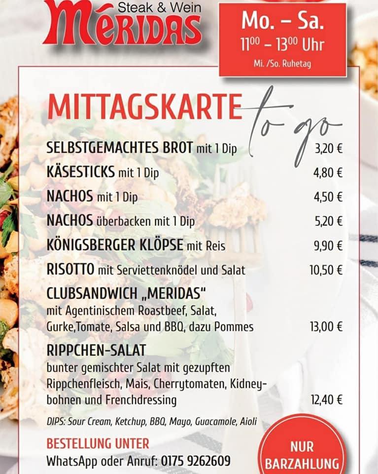Meridas Steak und Wein меню
