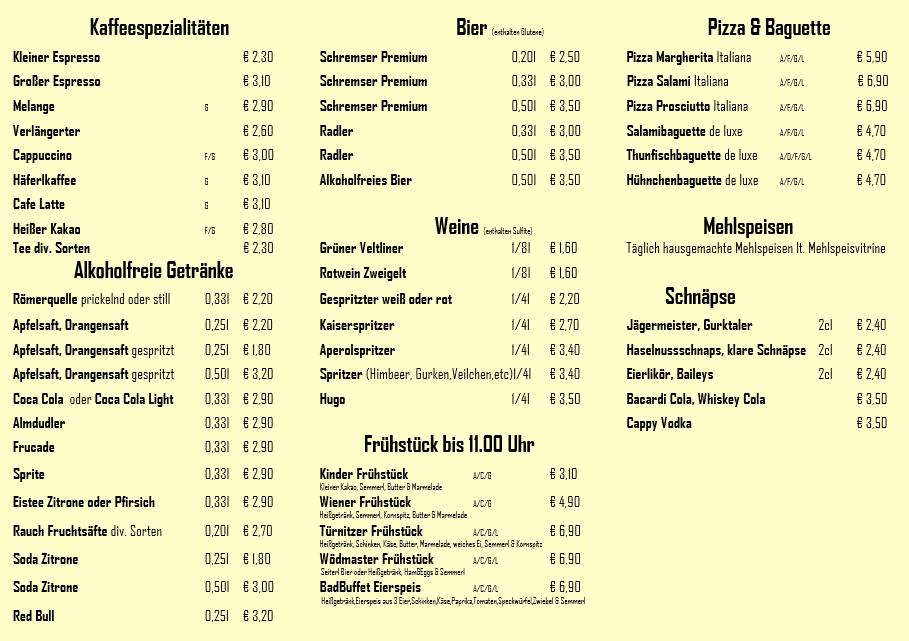 Badbuffet Türnitz меню