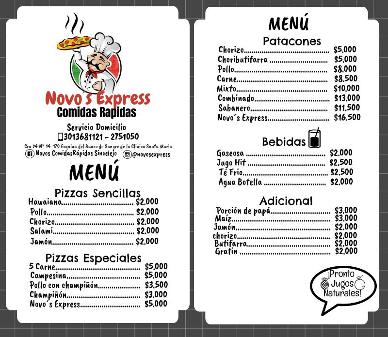 Novo´s Express меню