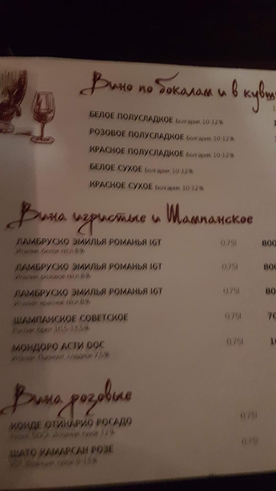Кафе Челси меню