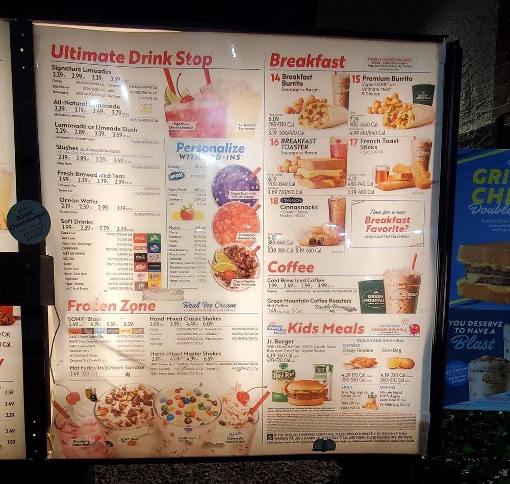 Sonic Drive-In меню