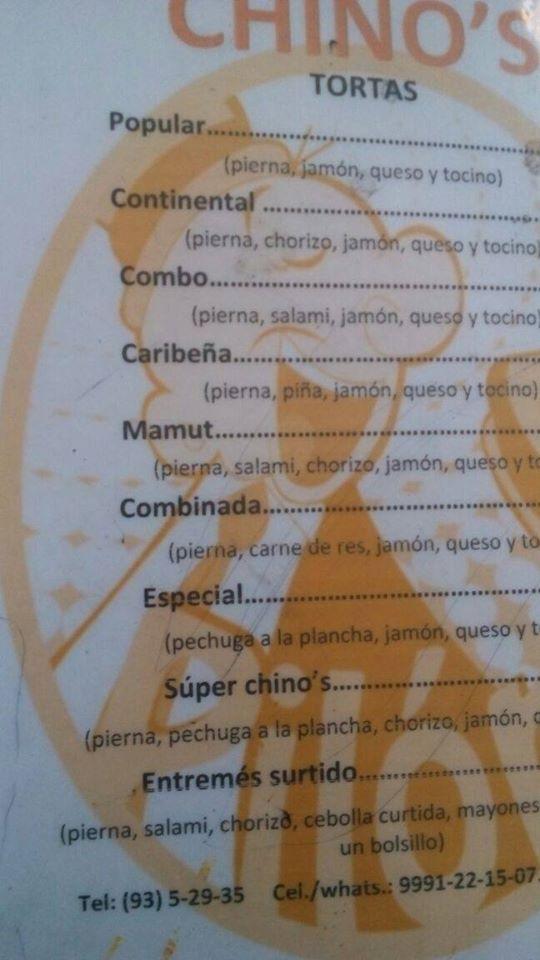 Restaurant "chino's" меню