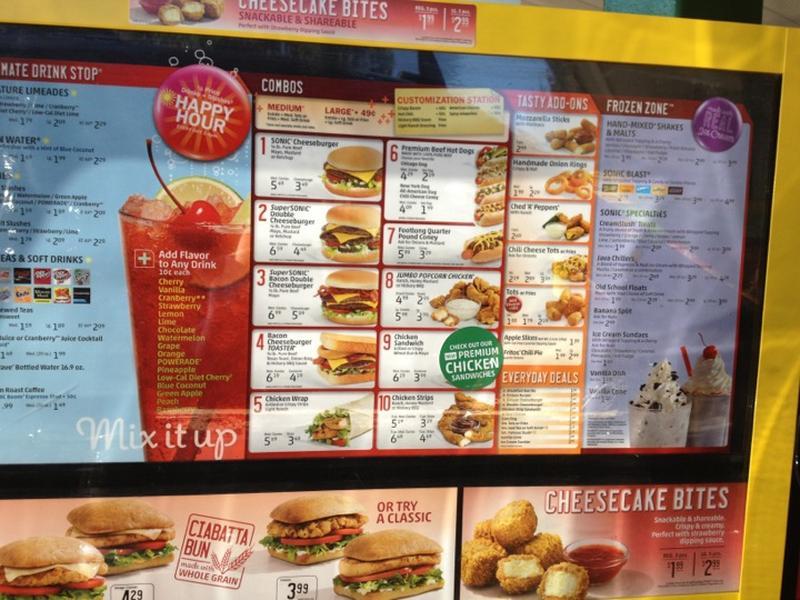Sonic Drive-In меню