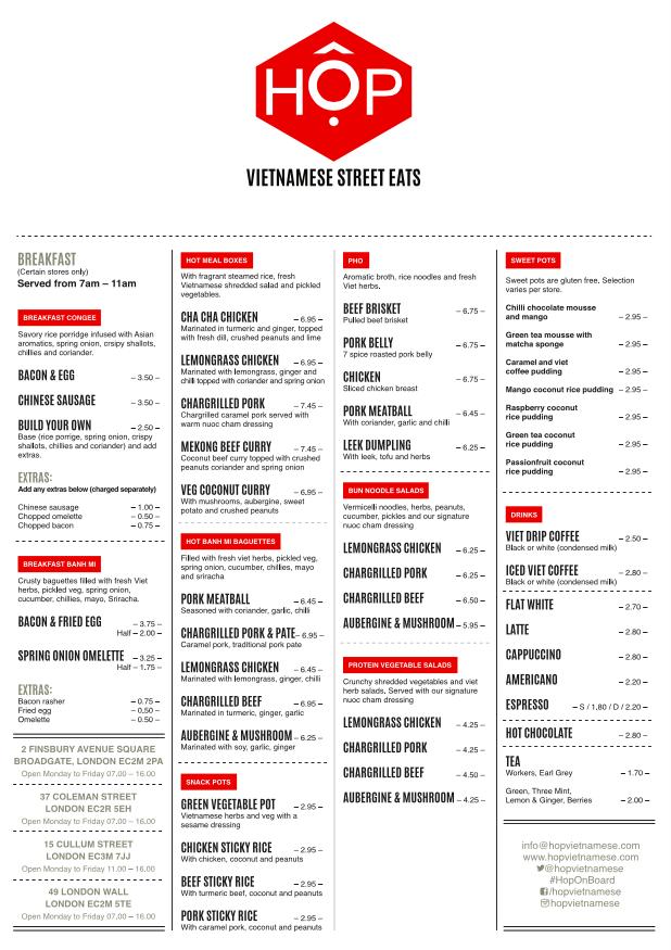 HOP Vietnamese меню
