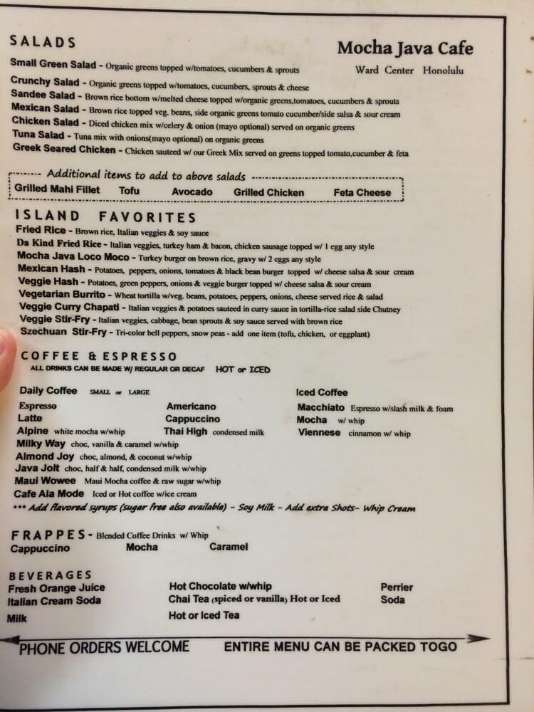 Mocha Java Cafe меню