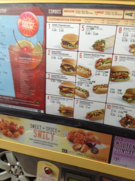 Sonic Drive-In меню