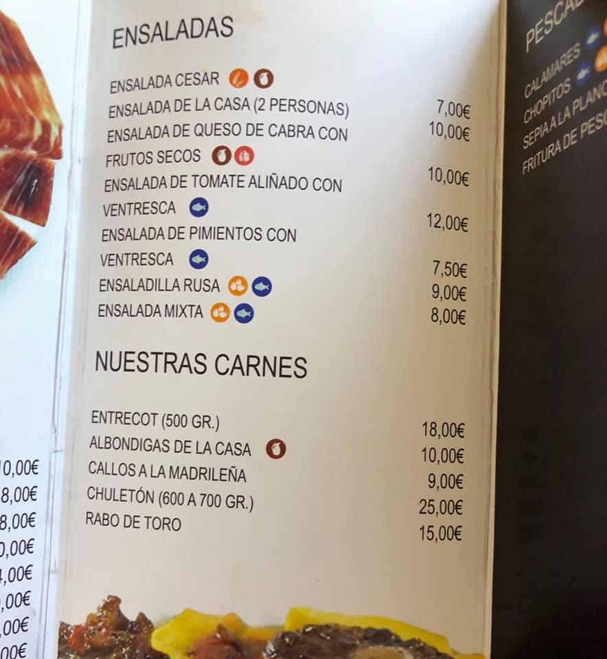 Restaurante El Risco Madrid меню