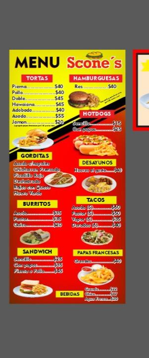 TORTAS Y GORDITAS SCONES меню