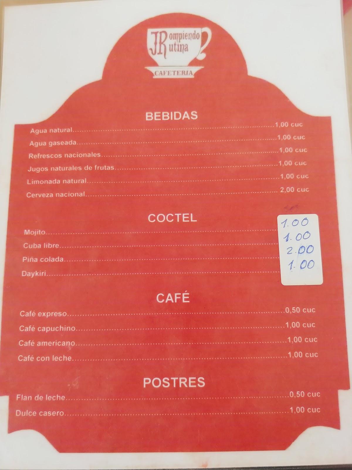 Cafeteria JR Rompiendo Routina меню