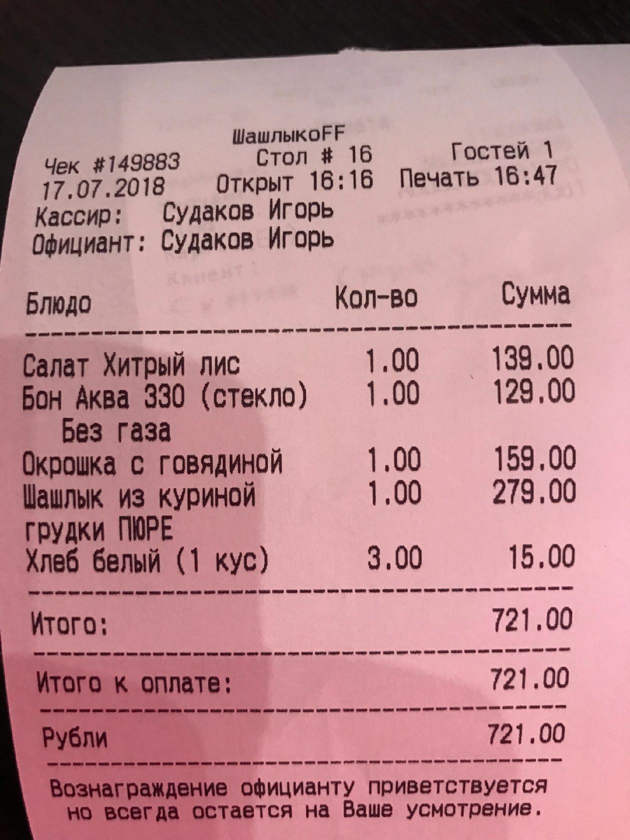 Шашлыкоff меню