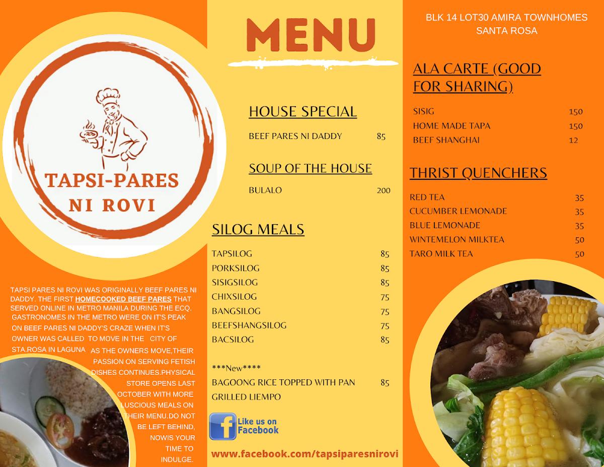 Tapsi - Pares ni Rovi меню